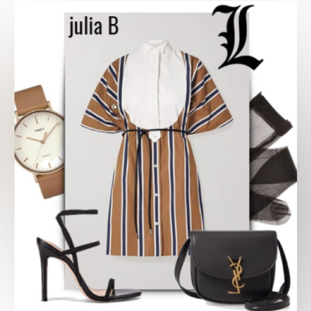 🤎Sacai (Like brand new) Belted paneled striped poplin and piqué mini dress